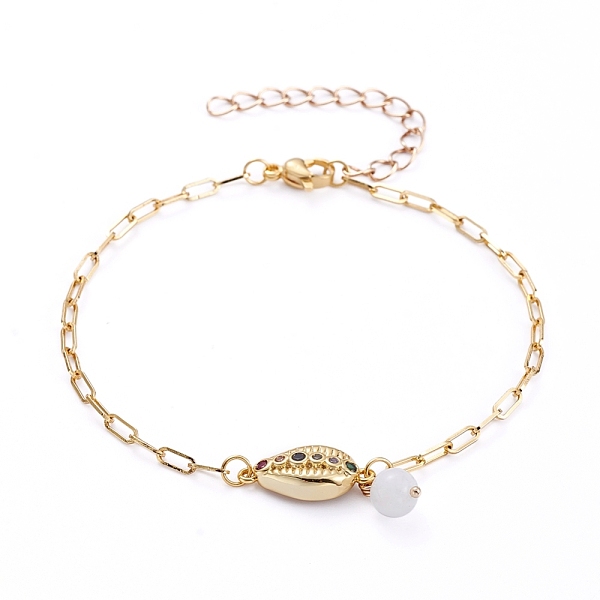 PandaHall Brass Micro Pave Cubic Zirconia Link Bracelets, with Round Natural Moonstone Beads and Brass Paperclip Chains, Cowrie Shell Shape...
PandaHall Brass Micro Pave Cubic Zirconia Link Bracelets, with Round Natural Moonstone Beads and Brass Paperclip Chains, Cowrie Shell Shape...