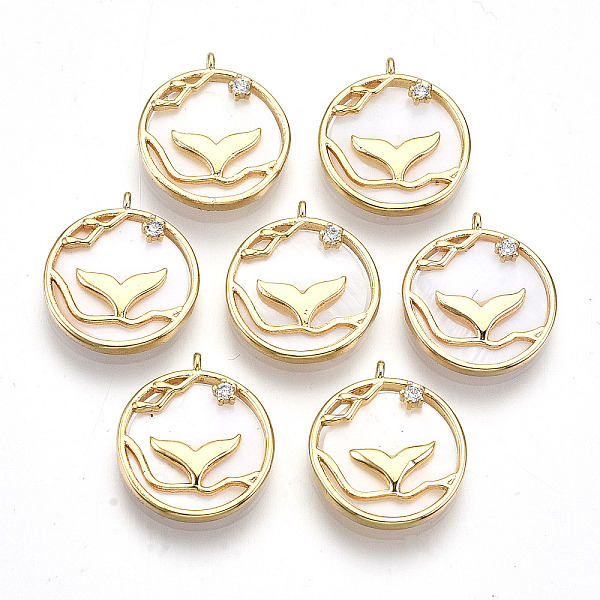 PandaHall Brass Micro Pave Clear Cubic Zirconia Pendants, with White Shell, Flat Round with Bud, Nickel Free, Real 18K Gold Plated...
PandaHall Brass Micro Pave Clear Cubic Zirconia Pendants, with White Shell, Flat Round with Bud, Nickel Free, Real 18K Gold Plated...