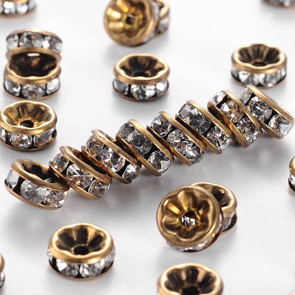 PandaHall Brass Rhinestone Spacer Beads, Grade AAA, Straight Flange, Nickel Free, Antique Bronze Metal Color, Rondelle, Crystal, 8x3.8mm..., Clear
PandaHall Brass Rhinestone Spacer Beads, Grade AAA, Straight Flange, Nickel Free, Antique Bronze Metal Color, Rondelle, Crystal, 8x3.8mm..., Clear