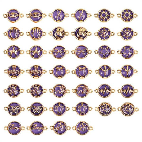 PandaHall Glass Links Connectors, with Light Gold Plated Alloy Findings, Flat Round with Mix Pattern, Indigo, 13.5x19.5x5.5mm, Hole: 1.6mm..., Purple
PandaHall Glass Links Connectors, with Light Gold Plated Alloy Findings, Flat Round with Mix Pattern, Indigo, 13.5x19.5x5.5mm, Hole: 1.6mm..., Purple
