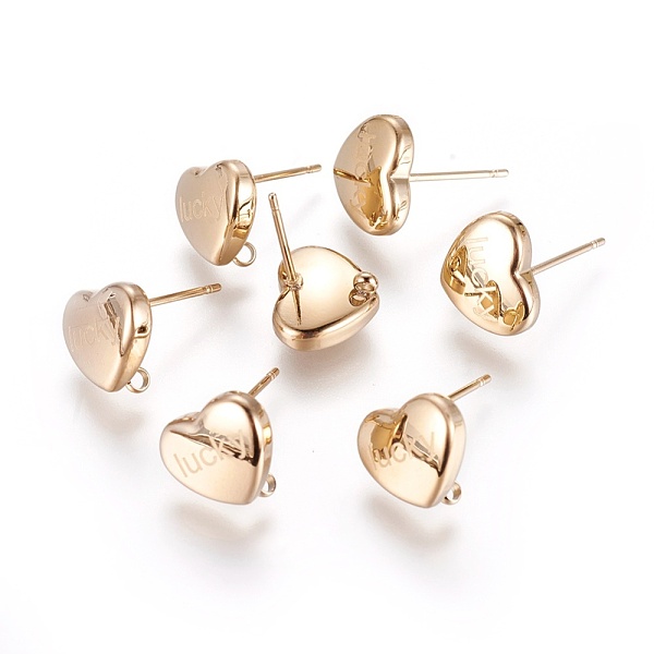 PandaHall 304 Stainless Steel Stud Earring Findings, with Loop, Heart with Word Lucky, Real 18K Gold Plated, 10x11.5mm, Hole: 1.4mm, Pin...
PandaHall 304 Stainless Steel Stud Earring Findings, with Loop, Heart with Word Lucky, Real 18K Gold Plated, 10x11.5mm, Hole: 1.4mm, Pin...