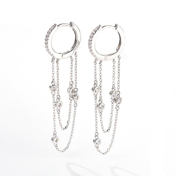 PandaHall Rhodium Plated 925 Sterling Silver Micro Pave Cubic Zirconia Hoop Earrings, Chains Tassel Earrings, Platinum, 55mm Sterling Silver
PandaHall Rhodium Plated 925 Sterling Silver Micro Pave Cubic Zirconia Hoop Earrings, Chains Tassel Earrings, Platinum, 55mm Sterling Silver
