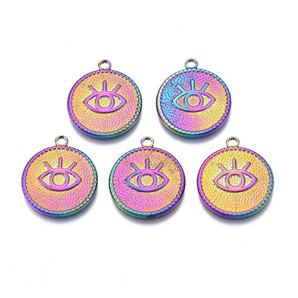 PandaHall Ion Plating(IP) 304 Stainless Steel Pendants, Flat Round with Eye, Rainbow Color, 22x19x2mm, Hole: 2mm 304 Stainless Steel Flat...
PandaHall Ion Plating(IP) 304 Stainless Steel Pendants, Flat Round with Eye, Rainbow Color, 22x19x2mm, Hole: 2mm 304 Stainless Steel Flat...