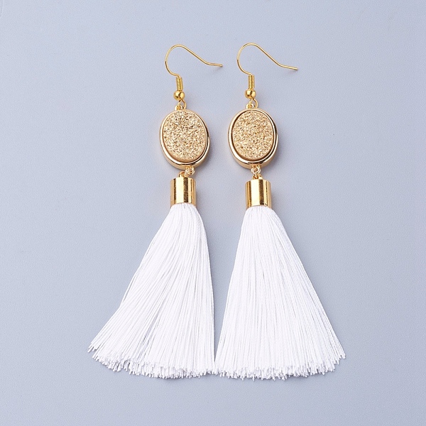 PandaHall Ice Silk Thread Tassel Dangle Earrings, with Electroplated Natural Druzy Quartz Crystal and Brass Earring Hooks, Golden, White...
PandaHall Ice Silk Thread Tassel Dangle Earrings, with Electroplated Natural Druzy Quartz Crystal and Brass Earring Hooks, Golden, White...