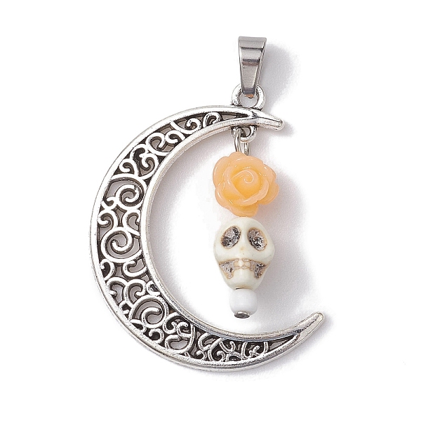 PandaHall Halloween Synthetic Turquoise Skull Pendants, Alloy Hollow Moon Charms with Resin Rose, Antique Silver, Orange, 41x35x8mm, Hole...
PandaHall Halloween Synthetic Turquoise Skull Pendants, Alloy Hollow Moon Charms with Resin Rose, Antique Silver, Orange, 41x35x8mm, Hole...