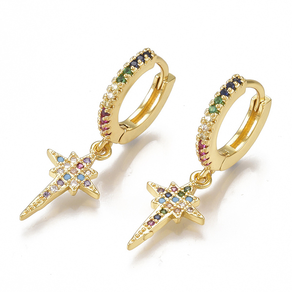 PandaHall Brass Micro Pave Cubic Zirconia(Random Mixed Color) Dangle Hoop Earrings, Star, Golden, 31mm, Pin: 1mm Cubic Zirconia Star
PandaHall Brass Micro Pave Cubic Zirconia(Random Mixed Color) Dangle Hoop Earrings, Star, Golden, 31mm, Pin: 1mm Cubic Zirconia Star