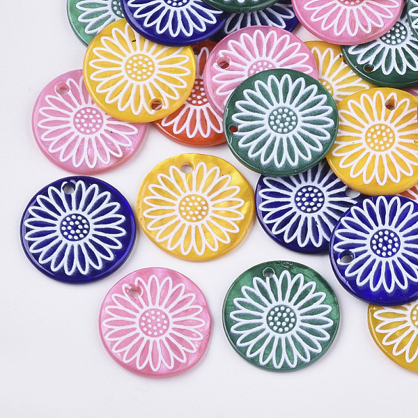 PandaHall Spray Paint Freshwater Shell Pendants, Printed, Flat Round with Daisy Flower, Mixed Color, 19.5~20.5x2~3mm, Hole: 1.4~1.8mm..., Multicolor
PandaHall Spray Paint Freshwater Shell Pendants, Printed, Flat Round with Daisy Flower, Mixed Color, 19.5~20.5x2~3mm, Hole: 1.4~1.8mm..., Multicolor