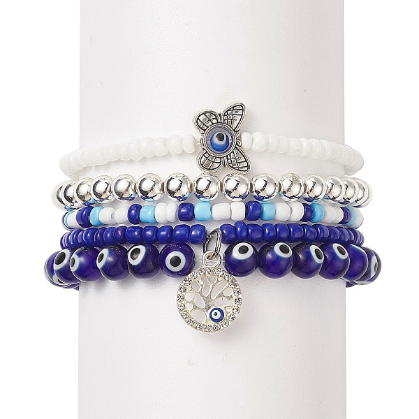 PandaHall 5Pcs 5 Style Evil Eye Lampwork & Glass Beaded Stretch Bracelets Set, Butterfly & Tree Alloy Charms Stackable Bracelets for Women..., Blue
PandaHall 5Pcs 5 Style Evil Eye Lampwork & Glass Beaded Stretch Bracelets Set, Butterfly & Tree Alloy Charms Stackable Bracelets for Women..., Blue