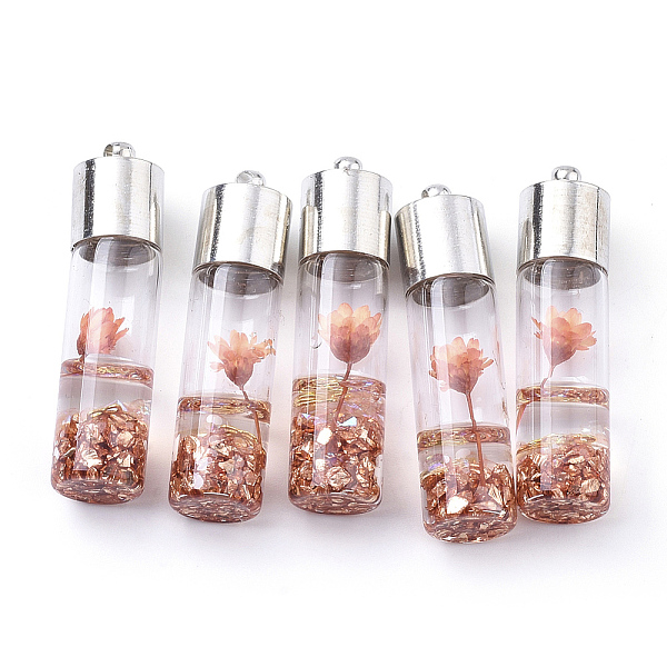 PandaHall Transparent Glass Bottle Pendants, with Resin & Synthetic Gemstone & Dried Flower Inside, Brass Findings, Platinum, Coral, 44x11mm..., Red
PandaHall Transparent Glass Bottle Pendants, with Resin & Synthetic Gemstone & Dried Flower Inside, Brass Findings, Platinum, Coral, 44x11mm..., Red