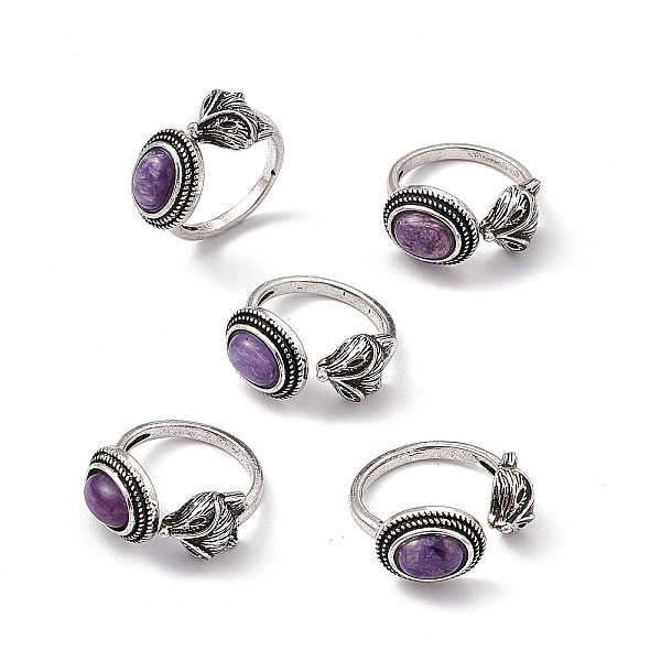 PandaHall Fox Natural Charoite Cuff Rings, Open Ring, Antique Silver Tone Brass Jewelry for Women, 2.5~3mm, Inner Diameter: 17~18mm...
PandaHall Fox Natural Charoite Cuff Rings, Open Ring, Antique Silver Tone Brass Jewelry for Women, 2.5~3mm, Inner Diameter: 17~18mm...