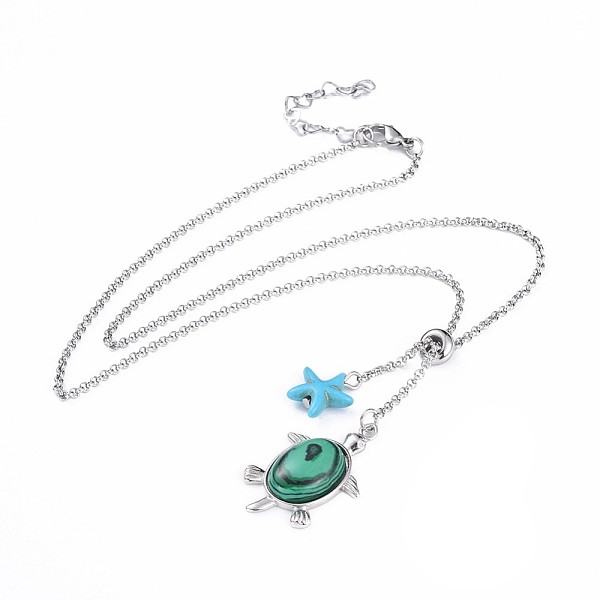 PandaHall Tortoise Brass Synthetic Malachite Lariat Necklaces, with Synthetic Turquoise Starfish/Sea Stars Beads and 304 Stainless Steel...
PandaHall Tortoise Brass Synthetic Malachite Lariat Necklaces, with Synthetic Turquoise Starfish/Sea Stars Beads and 304 Stainless Steel...