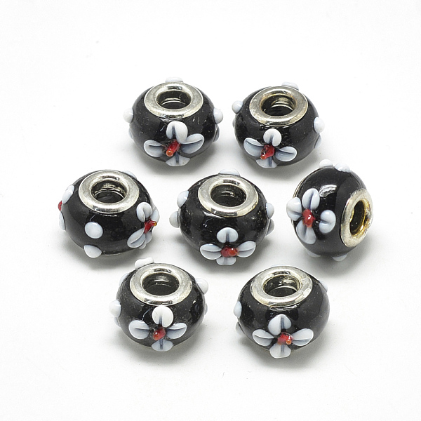 PandaHall Handmade Lampwork European Beads, Bumpy Lampwork, with Platinum Brass Double Cores, Large Hole Beads, Rondelle with Flower, Black...
PandaHall Handmade Lampwork European Beads, Bumpy Lampwork, with Platinum Brass Double Cores, Large Hole Beads, Rondelle with Flower, Black...