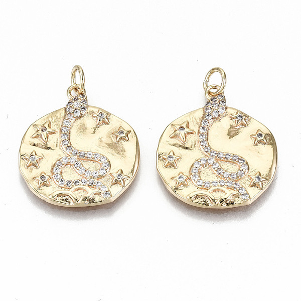 PandaHall Hammered Brass Micro Pave Clear Cubic Zirconia Pendants, with Jump Ring, Nickel Free, Flat Round with Snake & Star, Real 18K Gold...
PandaHall Hammered Brass Micro Pave Clear Cubic Zirconia Pendants, with Jump Ring, Nickel Free, Flat Round with Snake & Star, Real 18K Gold...