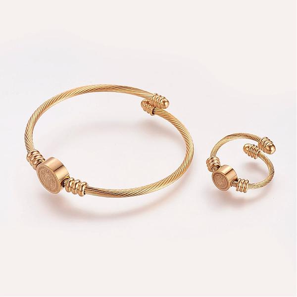 PandaHall 304 Stainless Steel Jewelry Sets, Ring and Bangles, Saint Benedict, Golden, 2 inchx2-1/4 inch(52x56mm), 19mm 304 Stainless Steel
PandaHall 304 Stainless Steel Jewelry Sets, Ring and Bangles, Saint Benedict, Golden, 2 inchx2-1/4 inch(52x56mm), 19mm 304 Stainless Steel
