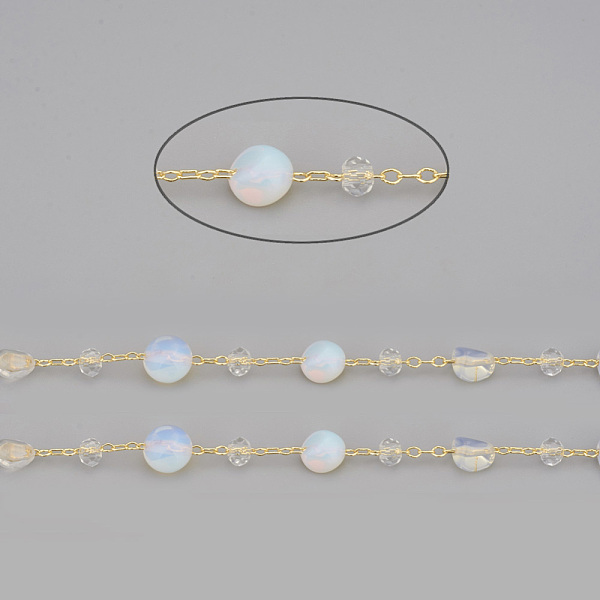 PandaHall 3.28 Feet Handmade Opalite Beaded Chains, with Rondelle Glass Beads and Brass Cable Chains, Long-Lasting Plated, Unwelded, Nuggets..., Clear
PandaHall 3.28 Feet Handmade Opalite Beaded Chains, with Rondelle Glass Beads and Brass Cable Chains, Long-Lasting Plated, Unwelded, Nuggets..., Clear