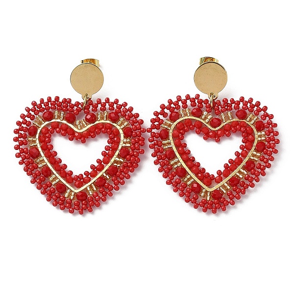 PandaHall Woven Glass Beaded Heart Dangle Stud Earrings, with Vacuum Plating 304 Stainless Steel Pins, Red, 55x47mm Glass Heart Red
PandaHall Woven Glass Beaded Heart Dangle Stud Earrings, with Vacuum Plating 304 Stainless Steel Pins, Red, 55x47mm Glass Heart Red