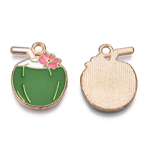 PandaHall Alloy Pendants, with Enamel, Coconut Charm, Golden, Green, 19.5x17x1.8mm, Hole: 1.6mm Alloy+Enamel Others Green
PandaHall Alloy Pendants, with Enamel, Coconut Charm, Golden, Green, 19.5x17x1.8mm, Hole: 1.6mm Alloy+Enamel Others Green