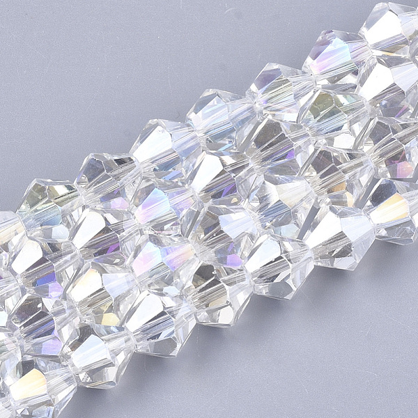PandaHall Electroplate Glass Beads Strands, AB Color Plated, Faceted, Bicone, Clear AB, 6x5.5~6mm, Hole: 1mm, about 44~47pcs/strand..., White
PandaHall Electroplate Glass Beads Strands, AB Color Plated, Faceted, Bicone, Clear AB, 6x5.5~6mm, Hole: 1mm, about 44~47pcs/strand..., White