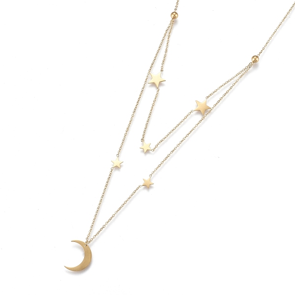 PandaHall 304 Stainless Steel Double Layer Necklaces, with Cable Chains and Round Beads, Star with Moon, Golden, 17.8 inch(45.2cm) 304...
PandaHall 304 Stainless Steel Double Layer Necklaces, with Cable Chains and Round Beads, Star with Moon, Golden, 17.8 inch(45.2cm) 304...