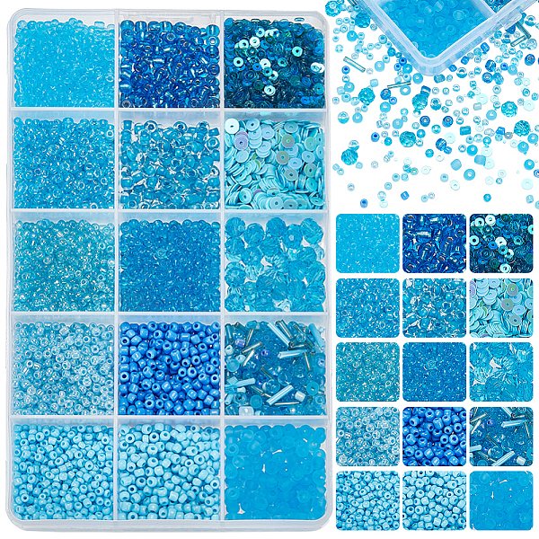 PandaHall DIY Beads Jewelry Making Finding Kit, Including Glass Seed Round & Bugle Tube & Plastic Paillette Donut and Flower Beads, Blue...
PandaHall DIY Beads Jewelry Making Finding Kit, Including Glass Seed Round & Bugle Tube & Plastic Paillette Donut and Flower Beads, Blue...