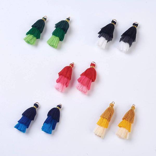 PandaHall Polyester Tassel Pendants, with Findings, Golden, Mixed Color, 43~50x14~24mm, Hole: 5mm Polyester Multicolor
PandaHall Polyester Tassel Pendants, with Findings, Golden, Mixed Color, 43~50x14~24mm, Hole: 5mm Polyester Multicolor