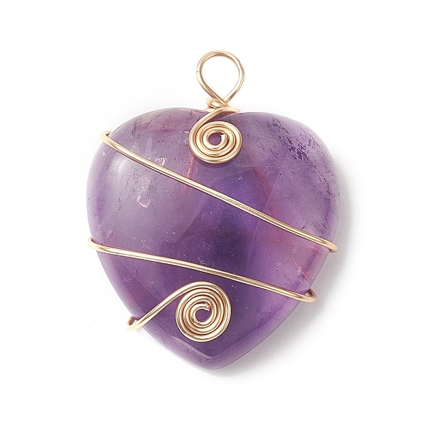 PandaHall Natural Amethyst Copper Wire Wrapped Pendants, Heart Charms, Light Gold, 37.5~39x31~31.5x9~9.5mm, Hole: 4.5mm Amethyst Heart
PandaHall Natural Amethyst Copper Wire Wrapped Pendants, Heart Charms, Light Gold, 37.5~39x31~31.5x9~9.5mm, Hole: 4.5mm Amethyst Heart