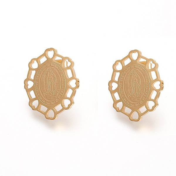 PandaHall 304 Stainless Steel Stud Earrings, Oval with Virgin, Golden, 22.5x18.5x1.5mm, Pin: 0.6mm 304 Stainless Steel
PandaHall 304 Stainless Steel Stud Earrings, Oval with Virgin, Golden, 22.5x18.5x1.5mm, Pin: 0.6mm 304 Stainless Steel