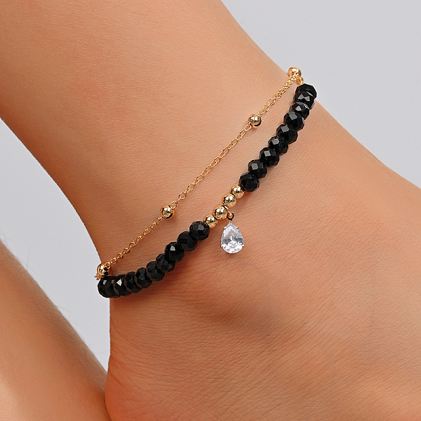 PandaHall Double Layered Adjustable Beach Anklets, with Cubic Zircon Teardrop Charm Anklets Brass
PandaHall Double Layered Adjustable Beach Anklets, with Cubic Zircon Teardrop Charm Anklets Brass