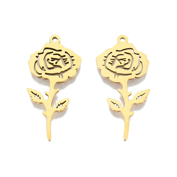 PandaHall Ion Plating(IP) 201 Stainless Steel Pendants, Rose, Real 18K Gold Plated, 32x15.5x1.5mm, Hole: 1.4mm 201 Stainless Steel Flower
PandaHall Ion Plating(IP) 201 Stainless Steel Pendants, Rose, Real 18K Gold Plated, 32x15.5x1.5mm, Hole: 1.4mm 201 Stainless Steel Flower
