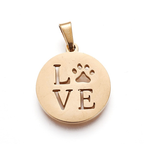 PandaHall 304 Stainless Steel Pendants, Flat Round with LOVE, Golden, 19~20x16~17x1.5mm, Hole: 5x2.5mm 304 Stainless Steel Flat Round
PandaHall 304 Stainless Steel Pendants, Flat Round with LOVE, Golden, 19~20x16~17x1.5mm, Hole: 5x2.5mm 304 Stainless Steel Flat Round