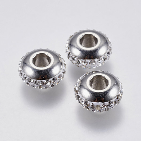 PandaHall 304 Stainless Steel European Beads, with Polymer Clay Rhinestone, Large Hole Beads, Rondelle, Stainless Steel Color, 14x7mm, Hole..., Clear
PandaHall 304 Stainless Steel European Beads, with Polymer Clay Rhinestone, Large Hole Beads, Rondelle, Stainless Steel Color, 14x7mm, Hole..., Clear