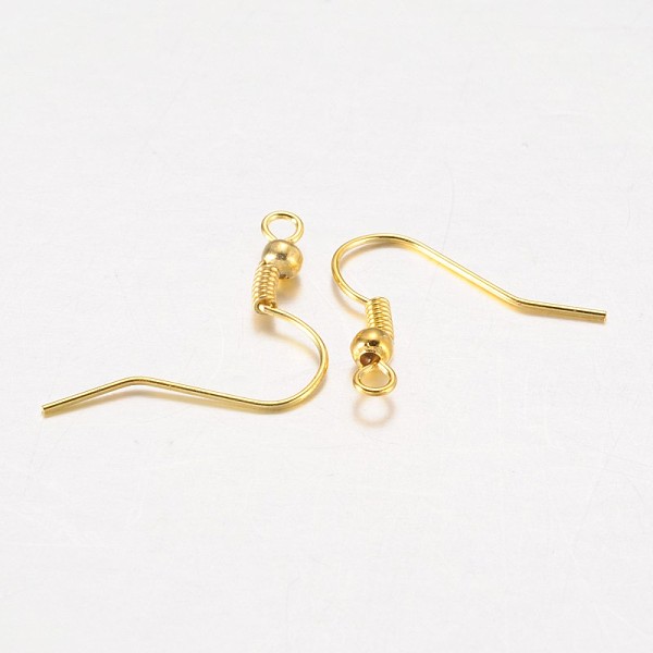 PandaHall Iron Earring Hooks, Ear Wire, with Horizontal Loop, Cadmium Free & Lead Free, Golden, 17~19x0.8mm, Hole: 2mm, 22 Gauge, Pin: 0.6mm...
PandaHall Iron Earring Hooks, Ear Wire, with Horizontal Loop, Cadmium Free & Lead Free, Golden, 17~19x0.8mm, Hole: 2mm, 22 Gauge, Pin: 0.6mm...