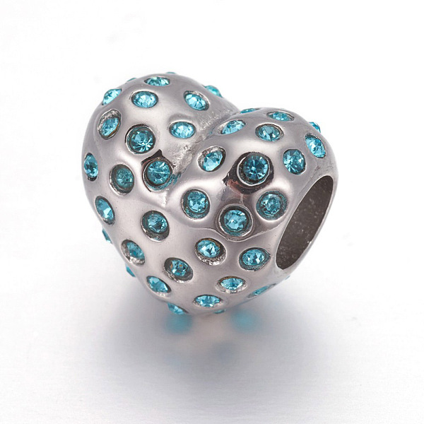 PandaHall 304 Stainless Steel European Style Beads, Large Hole Beads, with Rhinestone, Heart, Stainless Steel Color, Aquamarine, 10.5x11x8mm..., Cyan
PandaHall 304 Stainless Steel European Style Beads, Large Hole Beads, with Rhinestone, Heart, Stainless Steel Color, Aquamarine, 10.5x11x8mm..., Cyan