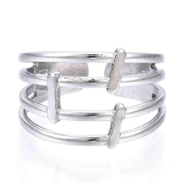 PandaHall 304 Stainless Steel Four Line Open Cuff Ring, Hollow Chunky Ring for Women, Stainless Steel Color, US Size 7 1/4(17.5mm) 304...
PandaHall 304 Stainless Steel Four Line Open Cuff Ring, Hollow Chunky Ring for Women, Stainless Steel Color, US Size 7 1/4(17.5mm) 304...