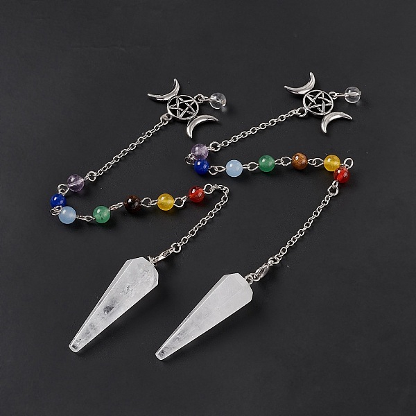 PandaHall Natural Quartz Crystal Hexagonal Pointed Cone Dowsing Pendulum Pendants, with Chakra Gemstone Round Beads, Rack Plating Platinum...
PandaHall Natural Quartz Crystal Hexagonal Pointed Cone Dowsing Pendulum Pendants, with Chakra Gemstone Round Beads, Rack Plating Platinum...