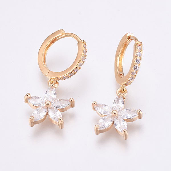 PandaHall Brass Micro Pave Cubic Zirconia Dangle Hoop Earrings, with Glass Rhinestone, Flower, Golden, 29mm, Pin: 1mm Cubic Zirconia Flower..., Clear
PandaHall Brass Micro Pave Cubic Zirconia Dangle Hoop Earrings, with Glass Rhinestone, Flower, Golden, 29mm, Pin: 1mm Cubic Zirconia Flower..., Clear