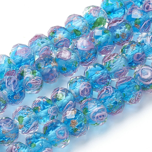 PandaHall Handmade Gold Sand Lampwork Beads Strands, Inner Flower, Faceted Rondelle, Dodger Blue, 8x6mm, Hole: 2mm, about 70pcs/strand, 17.3...
PandaHall Handmade Gold Sand Lampwork Beads Strands, Inner Flower, Faceted Rondelle, Dodger Blue, 8x6mm, Hole: 2mm, about 70pcs/strand, 17.3...