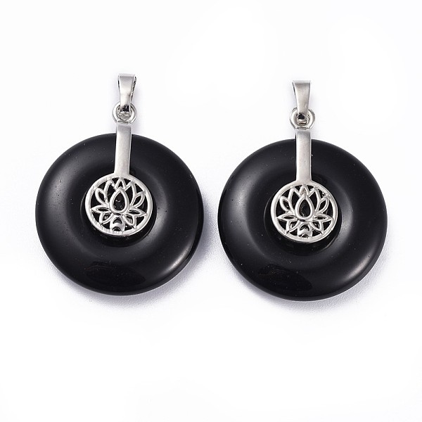 PandaHall Natural Obsidian Pendants, with Platinum Tone Brass Findings, Donut/Pi Disc with Lotus, 35.5x30x8.5~9.5mm, Hole: 4.5x6.5mm..., Black
PandaHall Natural Obsidian Pendants, with Platinum Tone Brass Findings, Donut/Pi Disc with Lotus, 35.5x30x8.5~9.5mm, Hole: 4.5x6.5mm..., Black