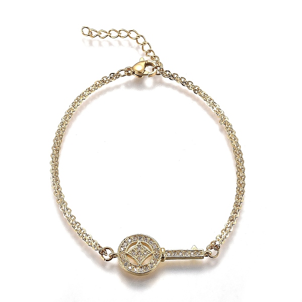 PandaHall Brass Micro Pave Clear Cubic Zirconia Link Bracelets, with 304 Stainless Steel Cable Chains, Key, Golden, 7-3/8 inch(18.6cm) 304...
PandaHall Brass Micro Pave Clear Cubic Zirconia Link Bracelets, with 304 Stainless Steel Cable Chains, Key, Golden, 7-3/8 inch(18.6cm) 304...