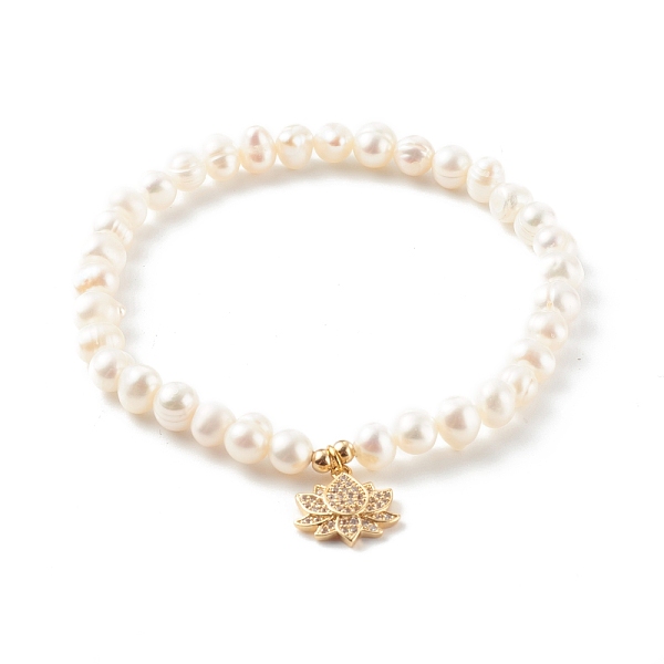 PandaHall Brass Micro Pave Clear Cubic Zirconia Stretch Charm Bracelets, with Round Natural Pearl Beads, Lotus, White, Real 18K Gold Plated...
PandaHall Brass Micro Pave Clear Cubic Zirconia Stretch Charm Bracelets, with Round Natural Pearl Beads, Lotus, White, Real 18K Gold Plated...