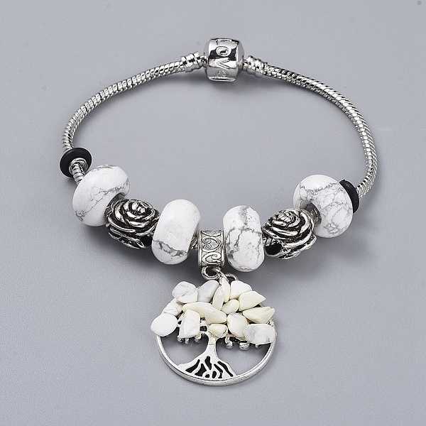 PandaHall Brass European Bracelets, with Natural Howlite Rondelle Beads, Tibetan Style Alloy Flower Beads and Alloy Gemstone Charms, Flat...
PandaHall Brass European Bracelets, with Natural Howlite Rondelle Beads, Tibetan Style Alloy Flower Beads and Alloy Gemstone Charms, Flat...