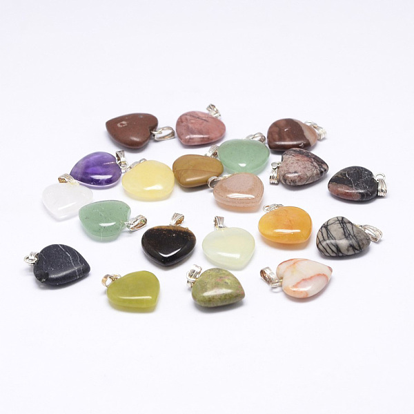 PandaHall Natural Mixed Stone Pendants, with Brass Finding, Heart, Platinum, 23mm, Hole: 2x5mm, 20pcs/box Mixed Stone Heart
PandaHall Natural Mixed Stone Pendants, with Brass Finding, Heart, Platinum, 23mm, Hole: 2x5mm, 20pcs/box Mixed Stone Heart