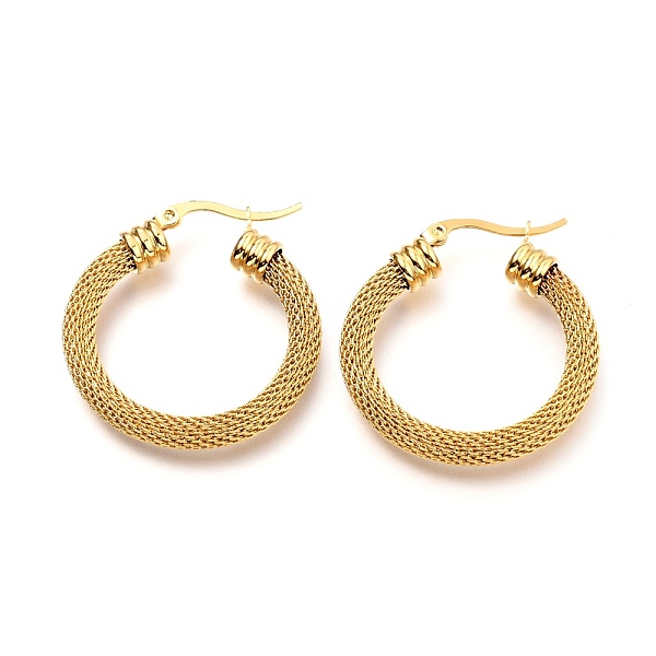 PandaHall 304 Stainless Steel Mesh Hoop Earrings, Round Ring Shape, Golden, 36x32x5.9mm, Pin: 0.7mm 304 Stainless Steel Ring
PandaHall 304 Stainless Steel Mesh Hoop Earrings, Round Ring Shape, Golden, 36x32x5.9mm, Pin: 0.7mm 304 Stainless Steel Ring