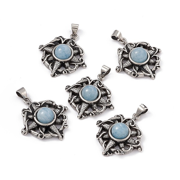 PandaHall Natural Aquamarine Pendants, Flat Round Charms with Flower, with Antique Silver Color Brass Findings, 26x23.5x7.5mm, Hole: 4x4mm...
PandaHall Natural Aquamarine Pendants, Flat Round Charms with Flower, with Antique Silver Color Brass Findings, 26x23.5x7.5mm, Hole: 4x4mm...