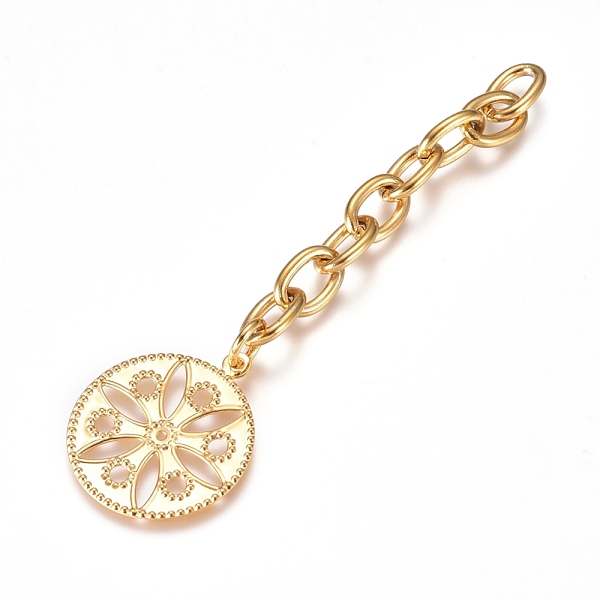 PandaHall 304 Stainless Steel Chain Extender, Cable Chain, with Pendants, Flat Round with Flower, Golden, 73mm, Link: 9x6x1.4mm 304...
PandaHall 304 Stainless Steel Chain Extender, Cable Chain, with Pendants, Flat Round with Flower, Golden, 73mm, Link: 9x6x1.4mm 304...