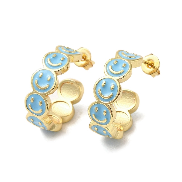 PandaHall Smiling Face Real 18K Gold Plated Brass Stud Earrings, Half Hoop Earrings with Enamel, Light Blue, 19x6mm Brass Smiling Face
PandaHall Smiling Face Real 18K Gold Plated Brass Stud Earrings, Half Hoop Earrings with Enamel, Light Blue, 19x6mm Brass Smiling Face