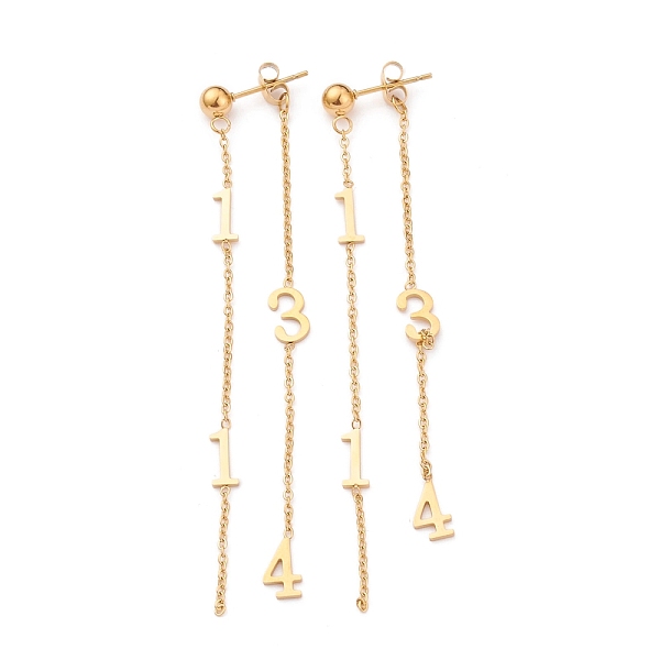 PandaHall Valentine's Day 304 Stainless Steel Dangle Stud Earrings, Chain Tassel Earrings, with Ear Nuts, Number 1314, Golden, 92x1mm, Pin...
PandaHall Valentine's Day 304 Stainless Steel Dangle Stud Earrings, Chain Tassel Earrings, with Ear Nuts, Number 1314, Golden, 92x1mm, Pin...
