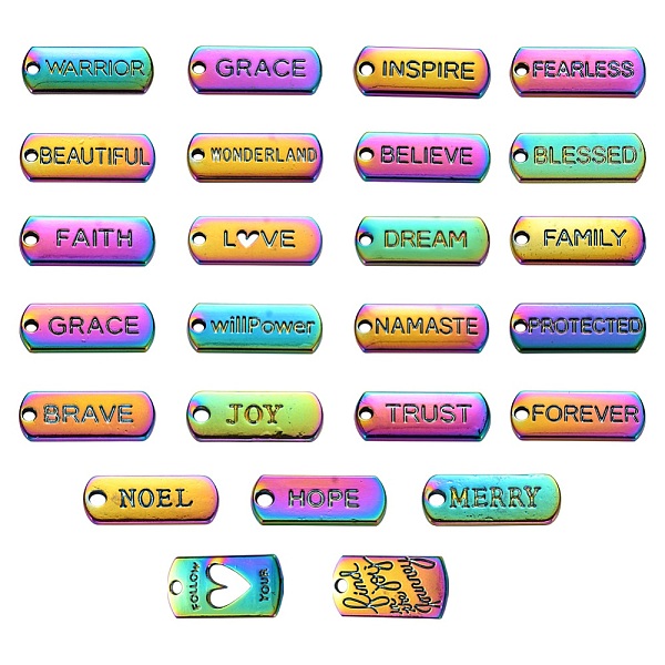 PandaHall 25Pcs 25 Style Alloy Pendants, Oval & Rectangle with word, Rainbow Color, 20~21x8~10x1.5~2mm, Hole: 1.2~2mm, 1pc/style Alloy Oval
PandaHall 25Pcs 25 Style Alloy Pendants, Oval & Rectangle with word, Rainbow Color, 20~21x8~10x1.5~2mm, Hole: 1.2~2mm, 1pc/style Alloy Oval