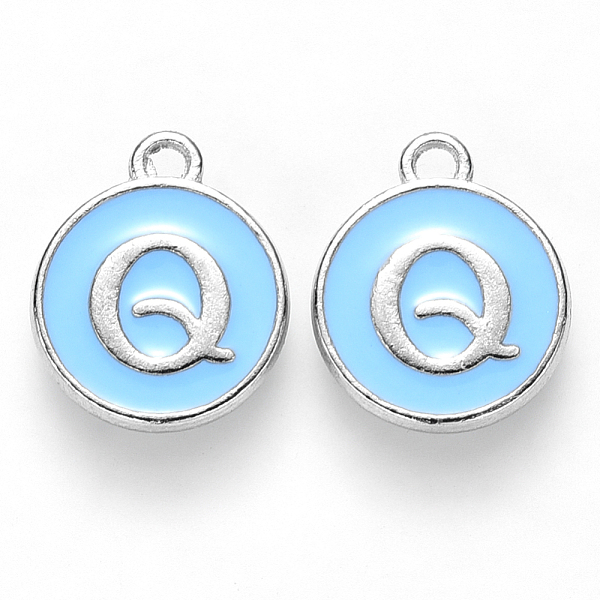 PandaHall Platinum Plated Alloy Enamel Charms, Cadmium Free & Lead Free, Enamelled Sequins, Flat Round with Letter, Sky Blue, Letter.Q...
PandaHall Platinum Plated Alloy Enamel Charms, Cadmium Free & Lead Free, Enamelled Sequins, Flat Round with Letter, Sky Blue, Letter.Q...