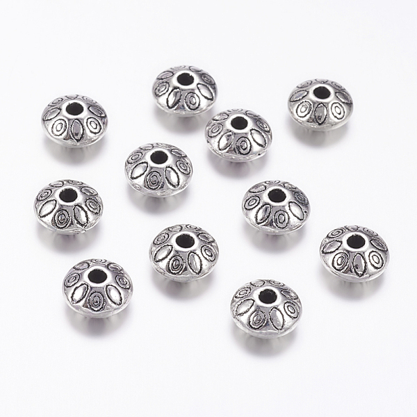 PandaHall Tibetan Style Alloy Spacer Beads, Cadmium Free & Nickel Free & Lead Free, Rondelle with Flower, Antique Silver, 9x9x6mm, Hole...
PandaHall Tibetan Style Alloy Spacer Beads, Cadmium Free & Nickel Free & Lead Free, Rondelle with Flower, Antique Silver, 9x9x6mm, Hole...